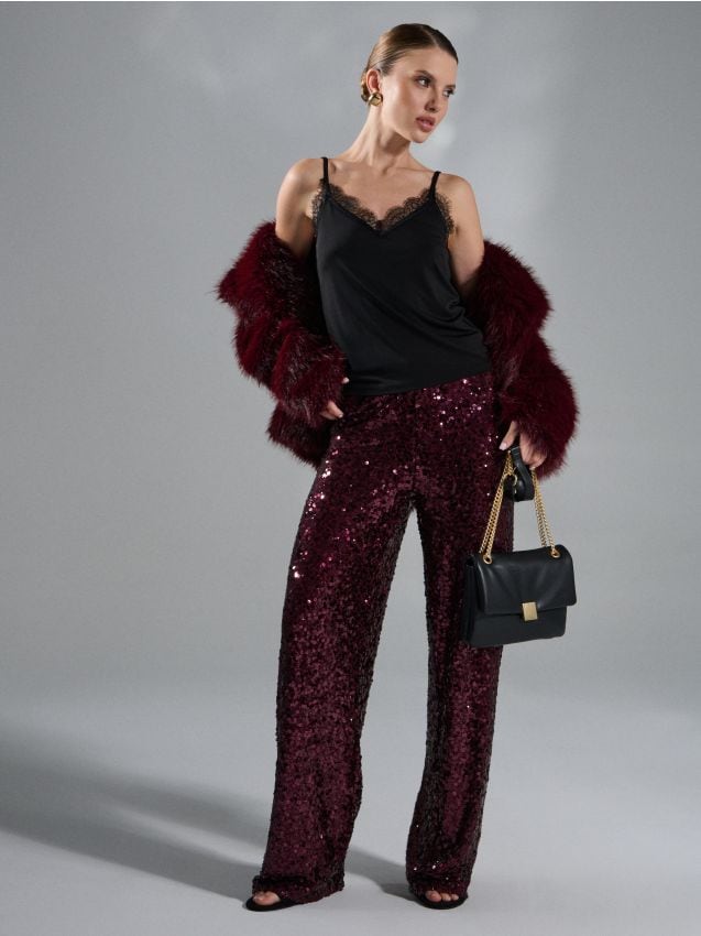 Sinsay - Široké nohavice - bordová