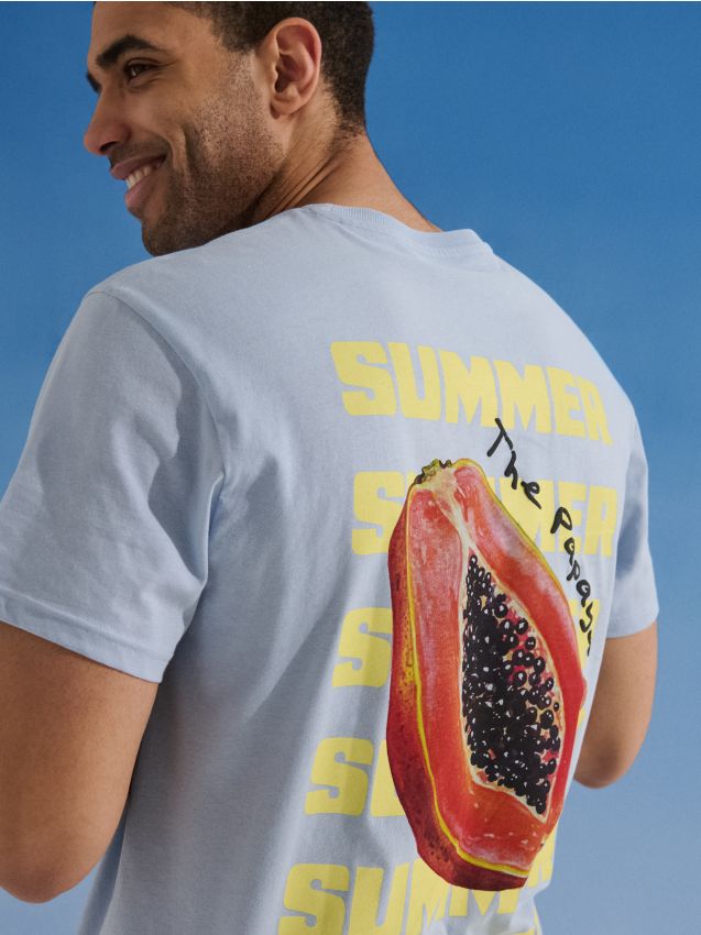 Sinsay - Tricou din bumbac cu inscripție Summer - albastru-pal