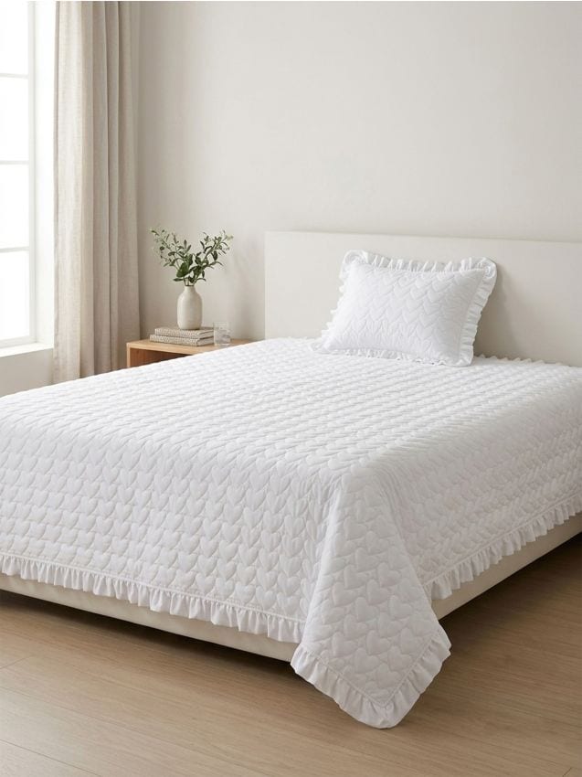 Sinsay - Husă de pernă cu volan și model de inimi 2 pack - alb