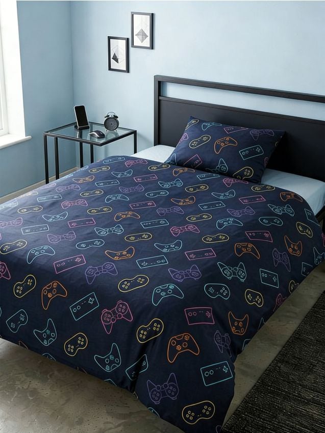 Sinsay - Set de lenjerie de pat cu motiv gaming - bleumarin