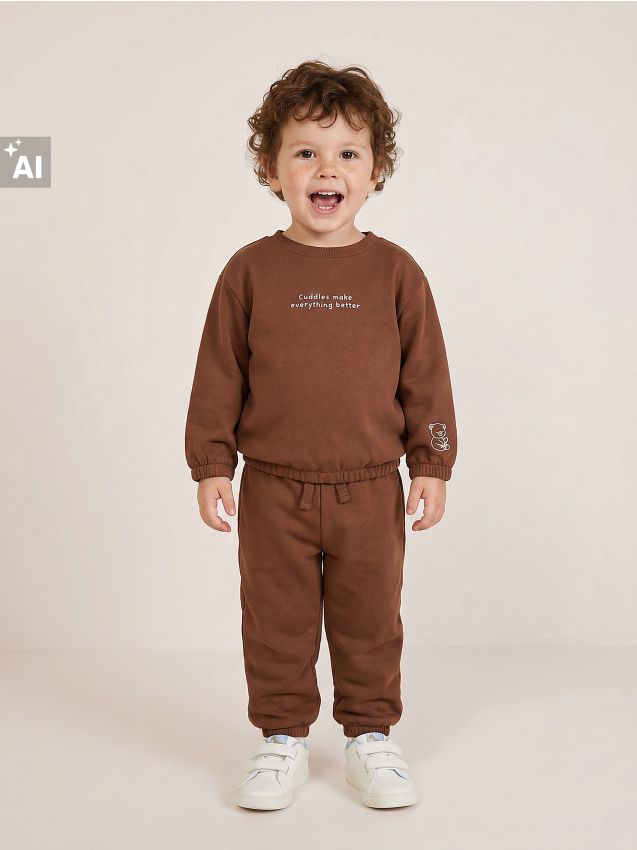 Sinsay - Set din bumbac: bluză și pantaloni - maro-închis