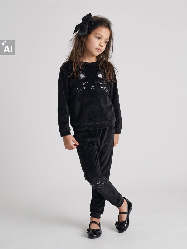Sinsay - Set: hanorac și pantaloni cu model de pisică - negru