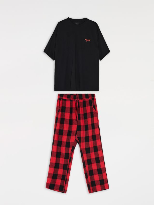 Sinsay - Pijama din bumbac din două piese cu broderie cu teckel - multicolor