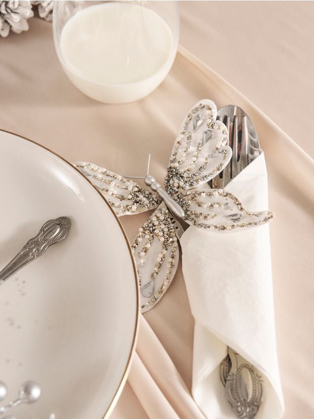 Sinsay - Dekoratívne motýle na klipoch, 2-balenie - biela