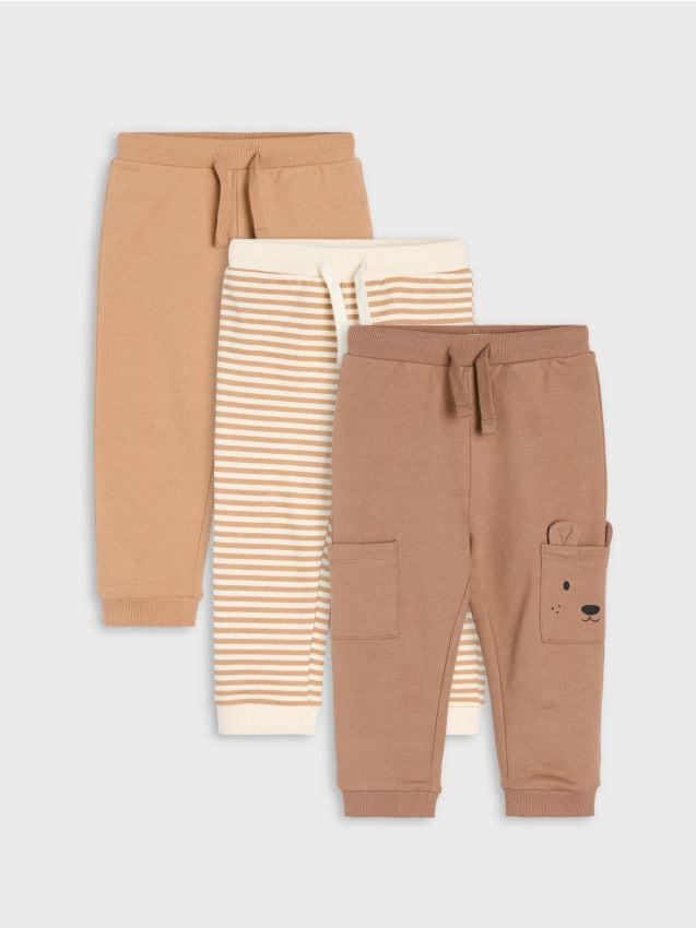Sinsay - Pantaloni jogger din bumbac 3 pack - maro-închis
