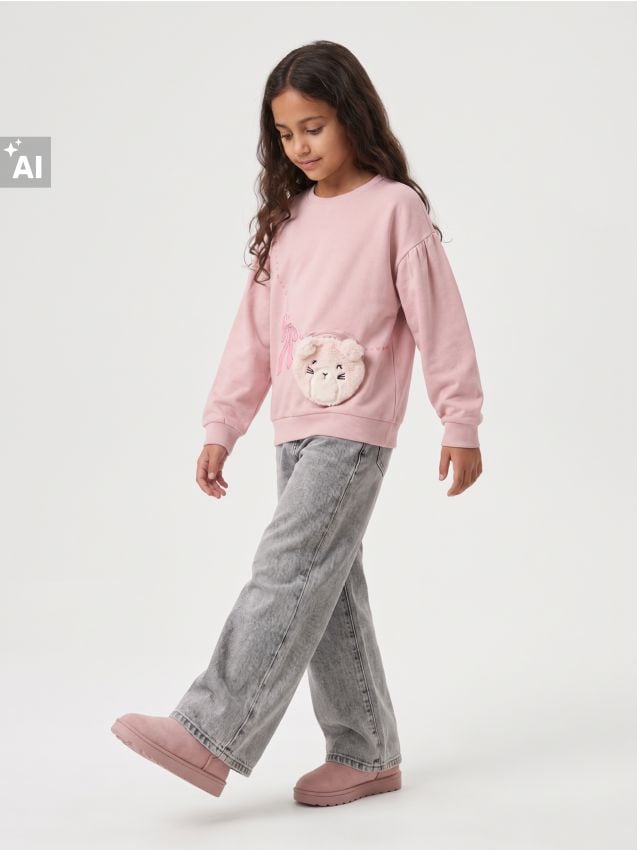 Sinsay - Blugi wide leg din bumbac - gri deschis