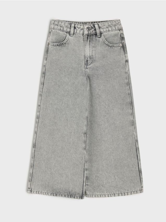 Sinsay - Blugi wide leg din bumbac - gri deschis