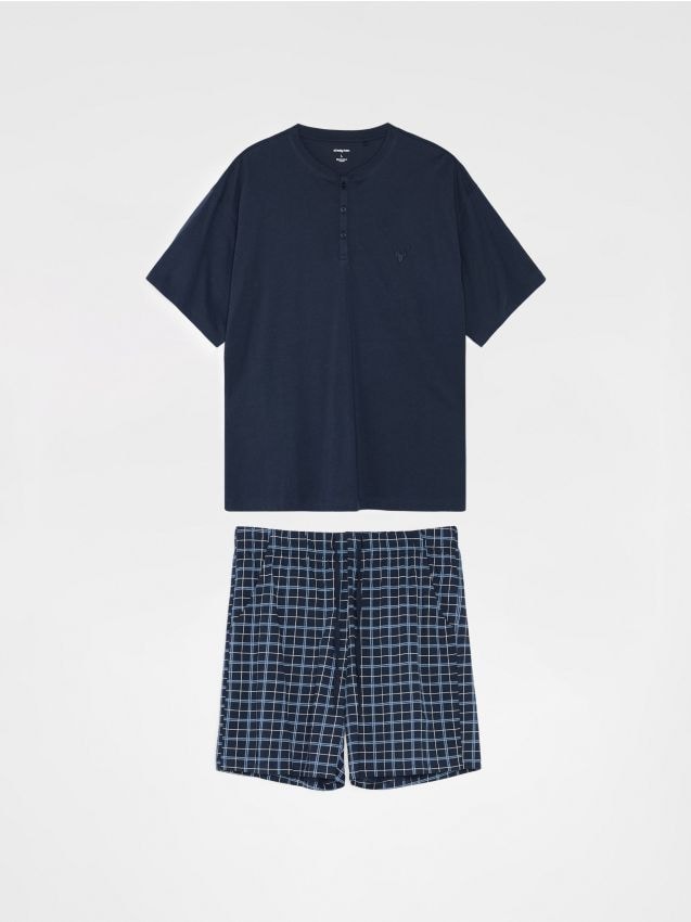 Sinsay - Pijama din două piese din bumbac cu broderie de ren - bleumarin