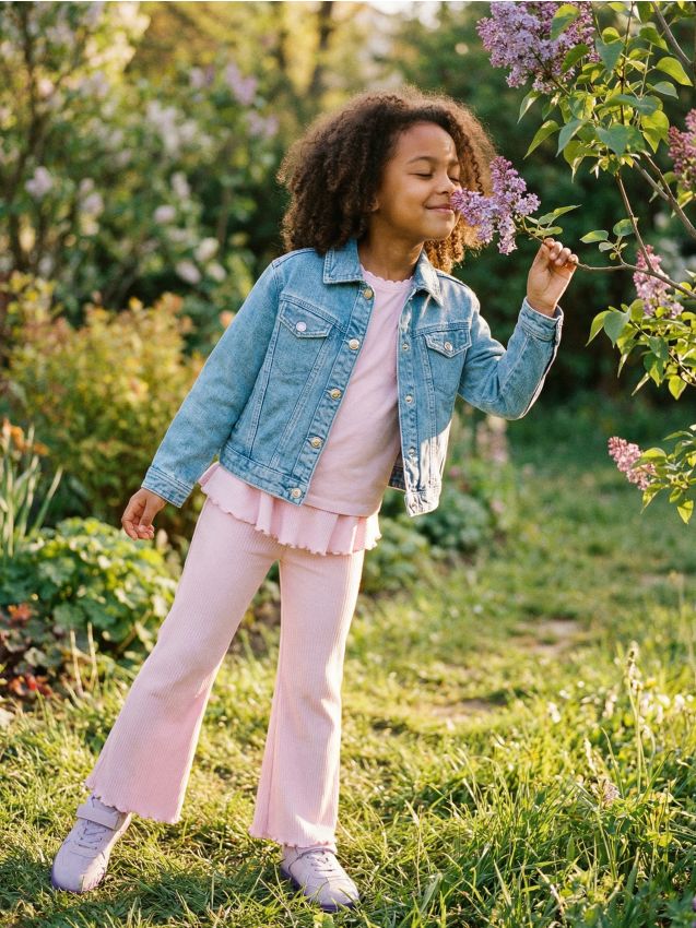 Sinsay - Prążkowane spodnie flare z ozdobną falbanką - różowy