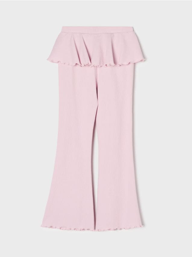 Sinsay - Prążkowane spodnie flare z ozdobną falbanką - różowy