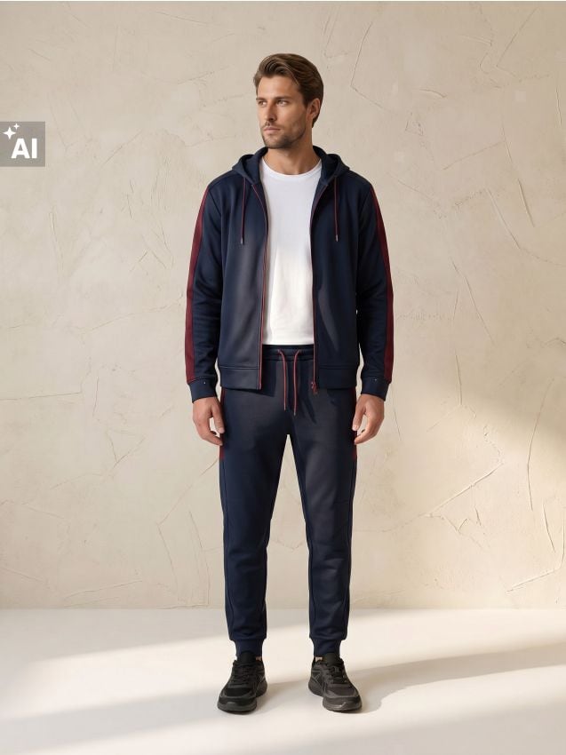 Sinsay - Pantaloni jogger sport cu panouri contrastante și buzunare cu fermoar - bleumarin