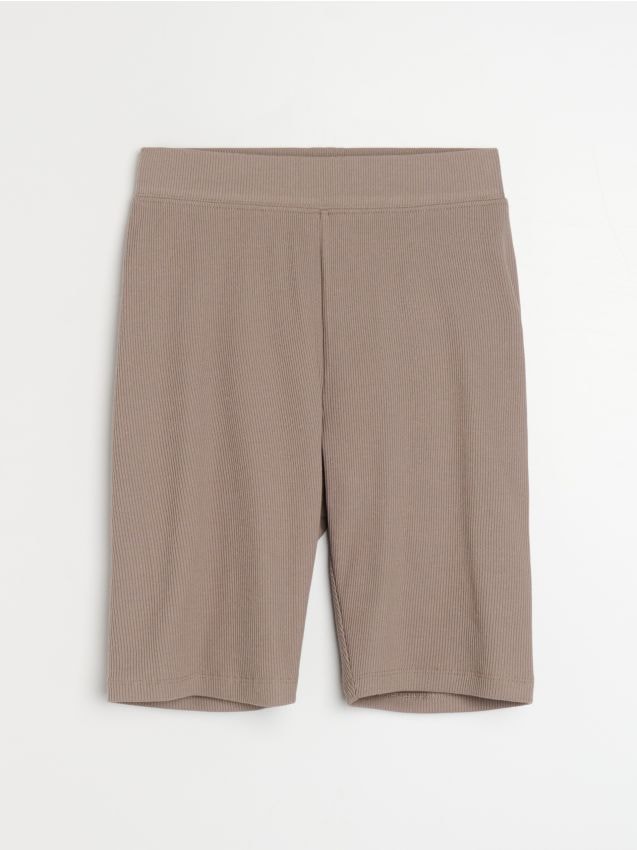 Sinsay - Colanți scurți reiați cu bumbac - cafeniu