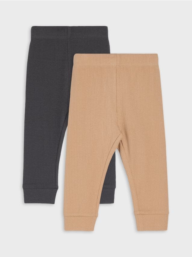 Sinsay - Colanți din bumbac din tricot cu nervuri 2 pack - cafeniu
