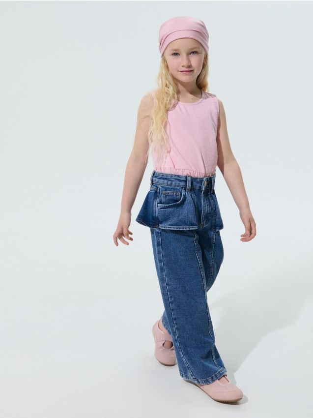 Sinsay - Jeansy wide leg z ozdobną baskinką z domieszką wiskozy - niebieski