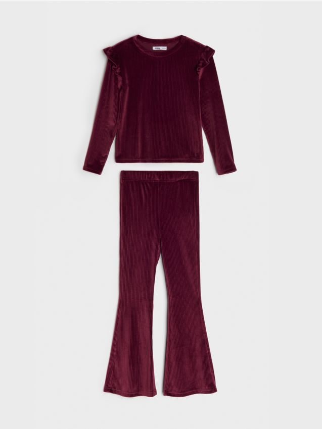 Sinsay - Set din velur: tricou și pantaloni - mahon