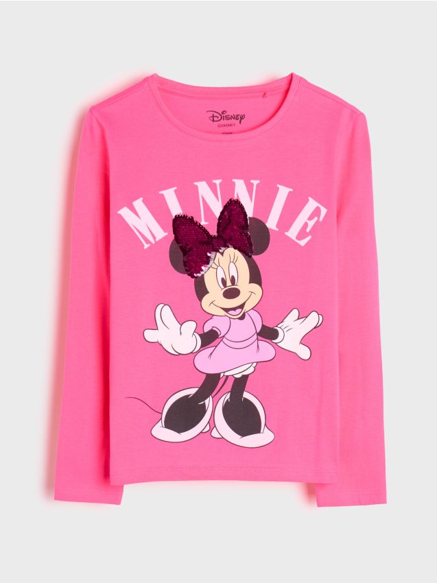 Sinsay - T-krekls ar garām piedurknēm Mouse Minnie - pasteļrozā