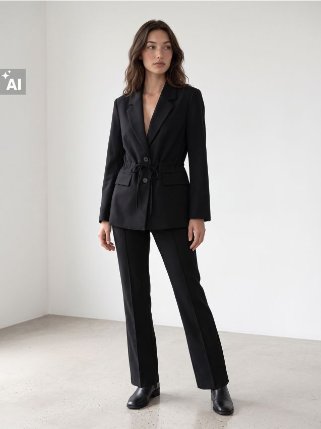Sinsay - Pantaloni straight fit cu dungă presată și crăpătură - negru