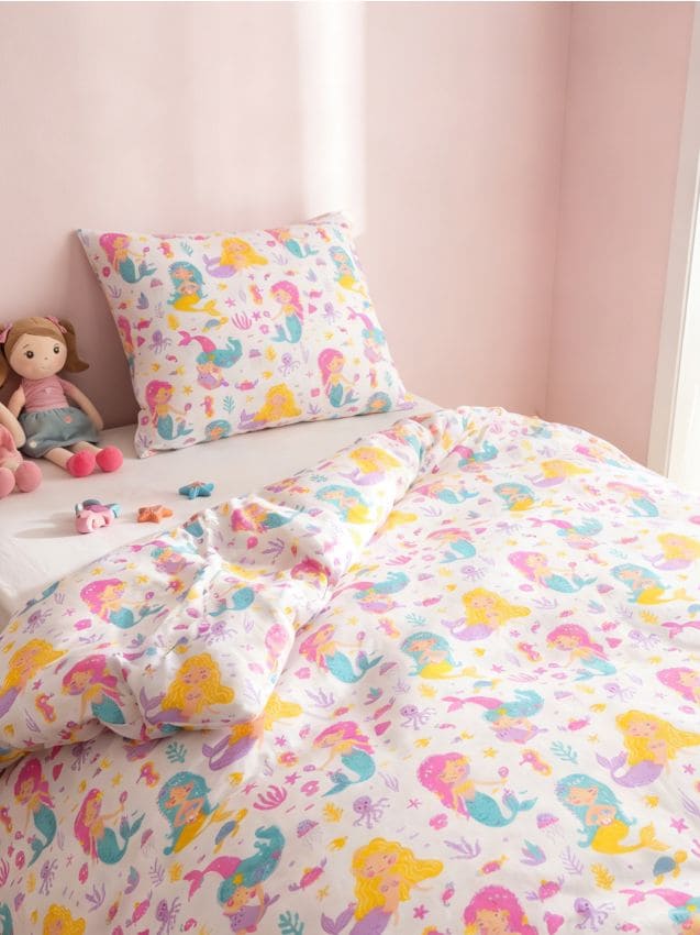 Sinsay - Set de lenjerie de pat din bumbac cu motiv de sirene - roz