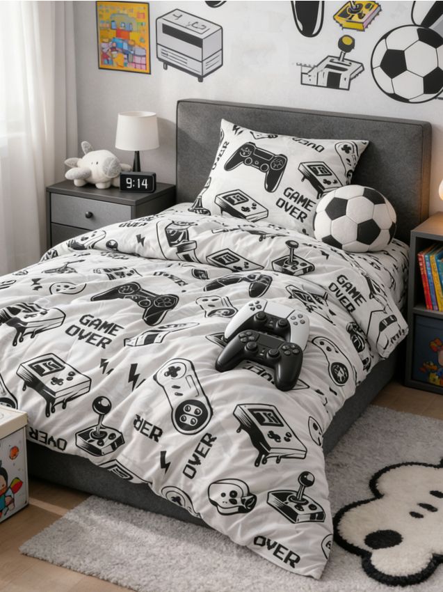 Sinsay - Set de lenjerie de pat din bumbac cu motiv gaming - negru