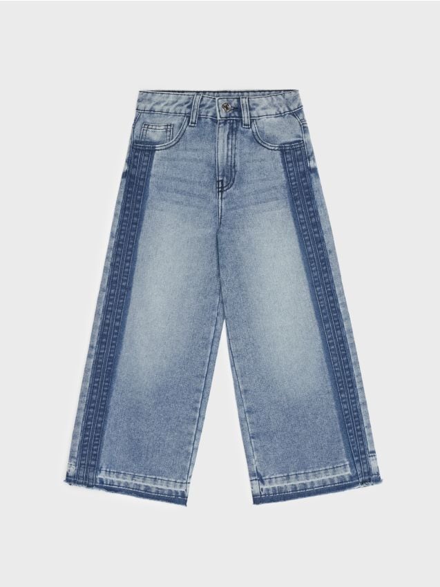 Sinsay - Blugi wide leg cu dungi laterale - albastru
