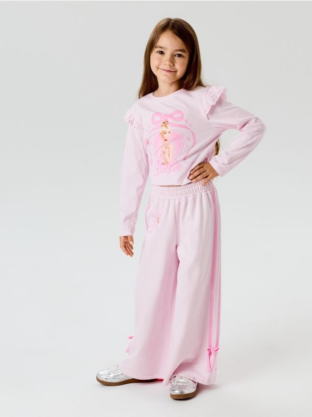 Sinsay - Pantaloni wide leg din bumbac cu dungi laterale Barbie - roz-pastel