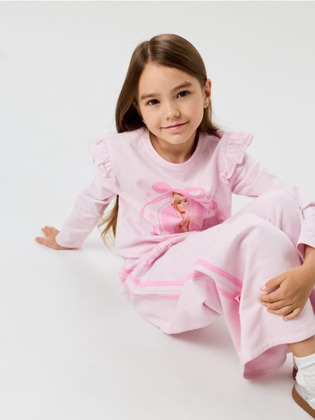 Sinsay - Pantaloni wide leg din bumbac cu dungi laterale Barbie - roz-pastel