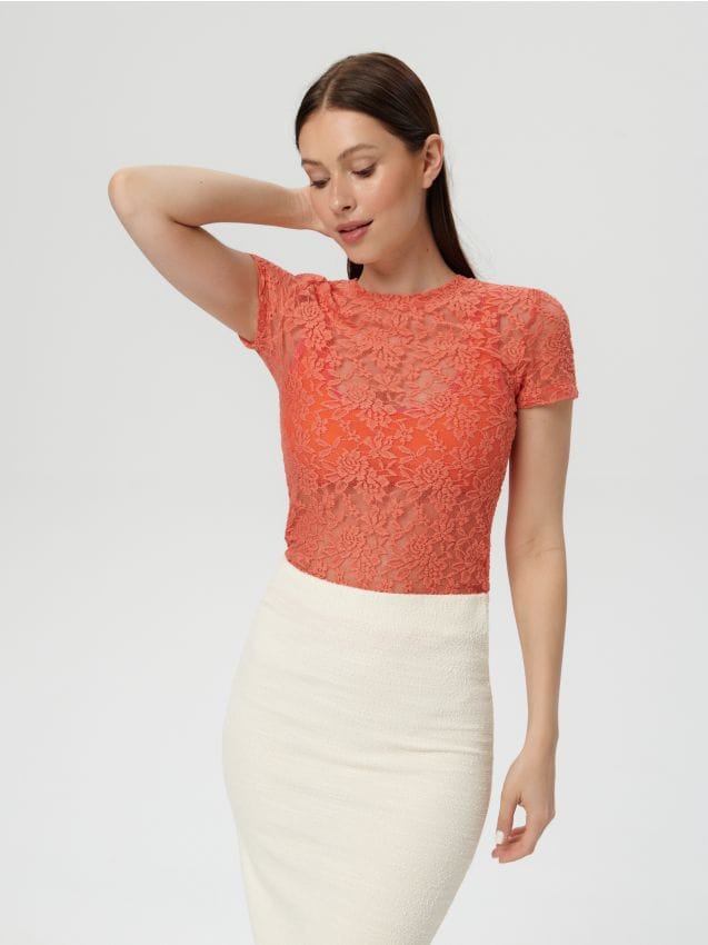 Blusa a maniche corte con motivo traforato - SINSAY