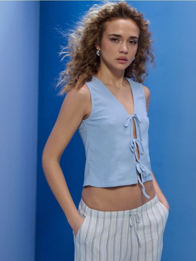 Sinsay - Vestă cu șnur decorativ - albastru-pal