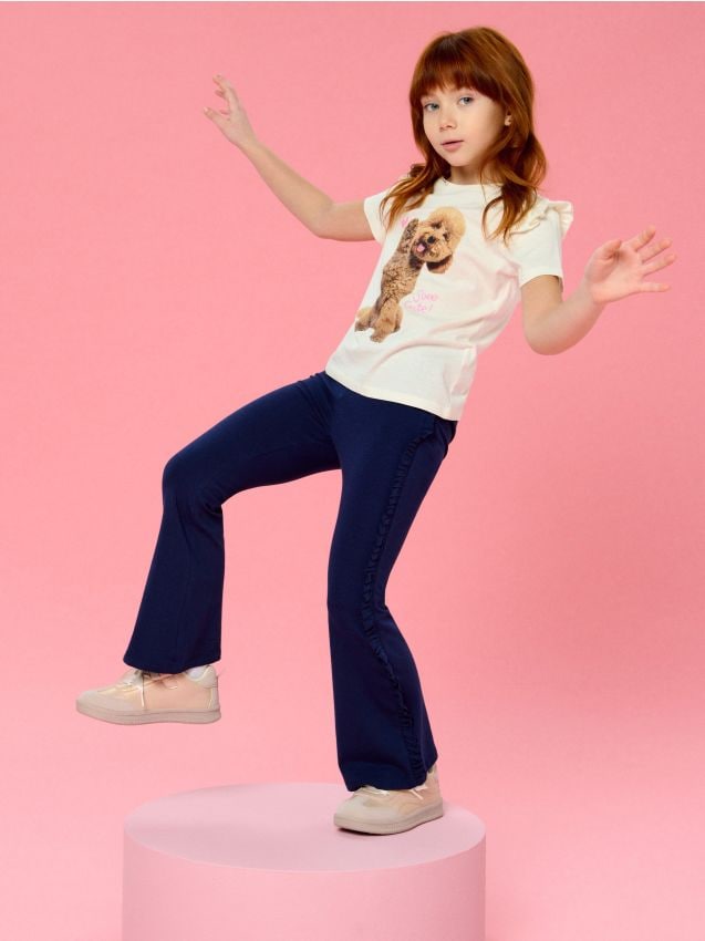 Sinsay - Legginsy flare z ozdobną falbanką - granatowy