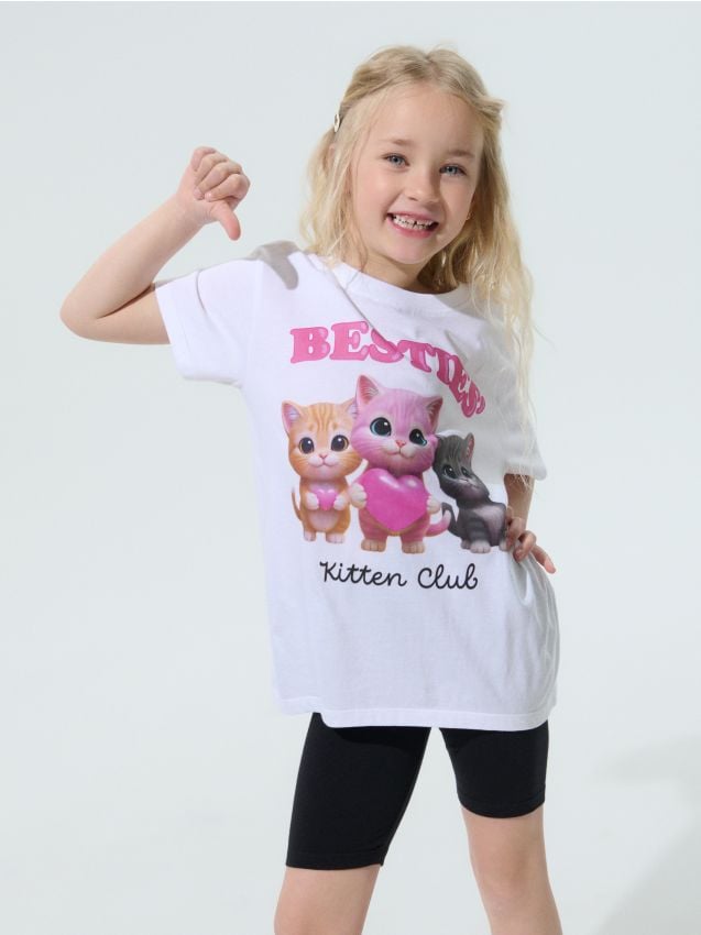 Sinsay - Bawełniany komplet: koszulka i kolarki z nadrukiem kotów - wielobarwny