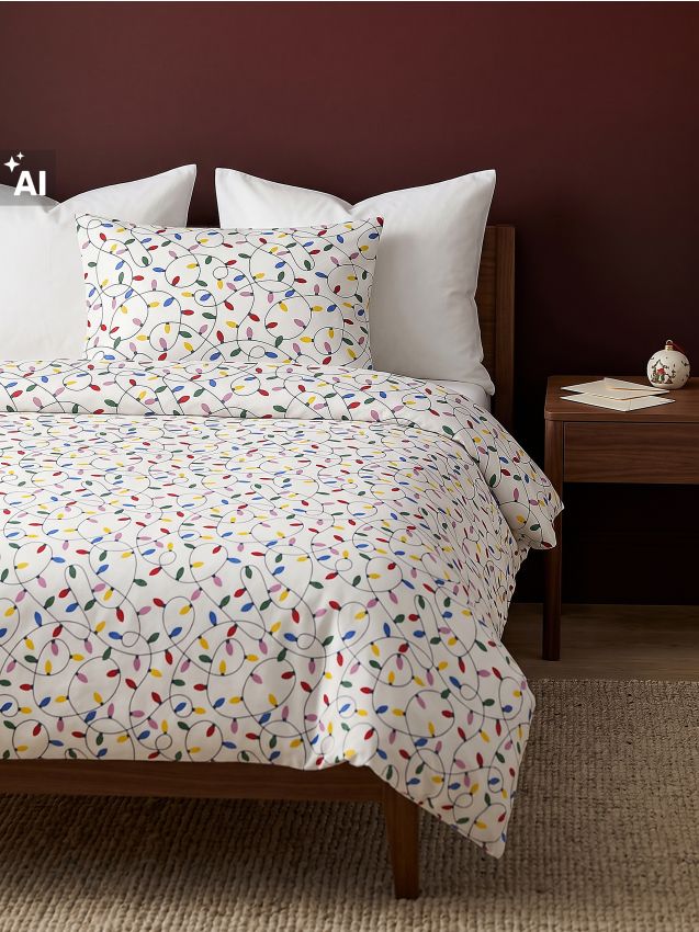 Sinsay - Set de lenjerie de pat cu model de beculețe de Crăciun - multicolor
