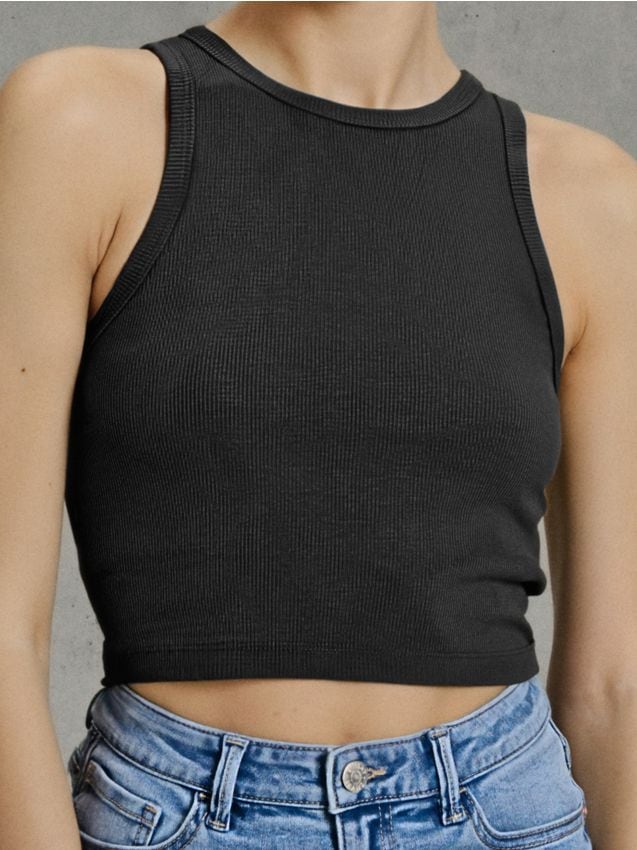 Sinsay - Crop top bez rękawów - czarny