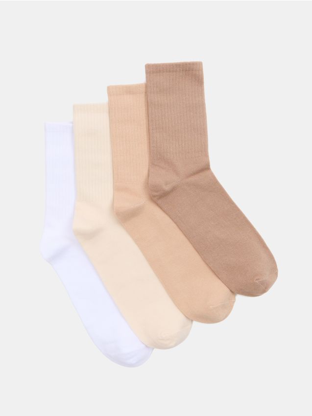 Sinsay - Prążkowane skarpetki 4 pack - beżowy