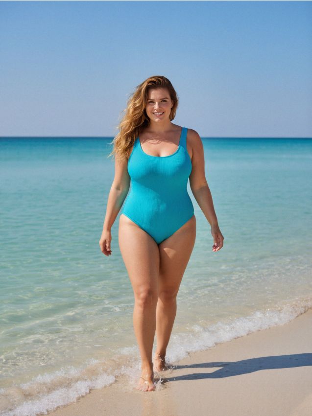 Sinsay - Costum de baie întreg cu textură în dungi - turcoaz