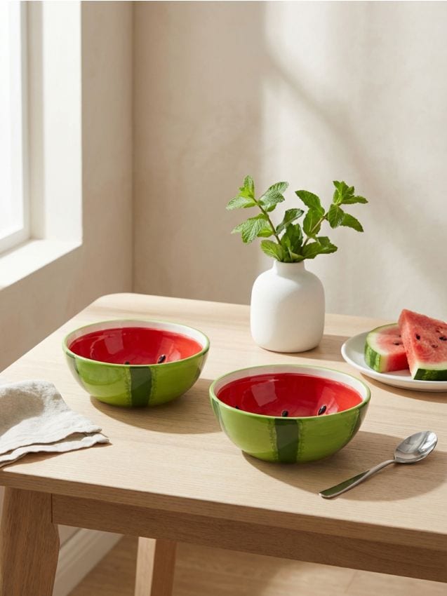 Sinsay - Boluri ceramice cu motiv de pepene, set de 2 - roșu