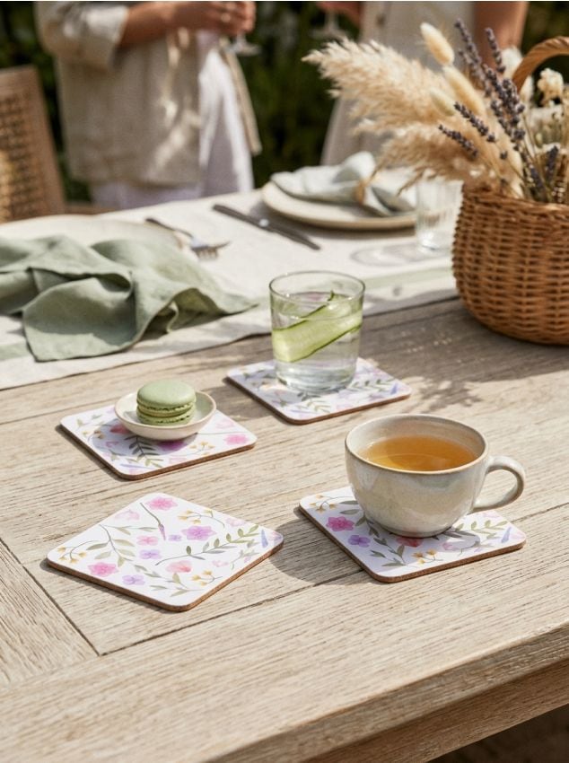 Sinsay - Suporturi pentru pahare cu motiv floral 4 pack - roz-pastel