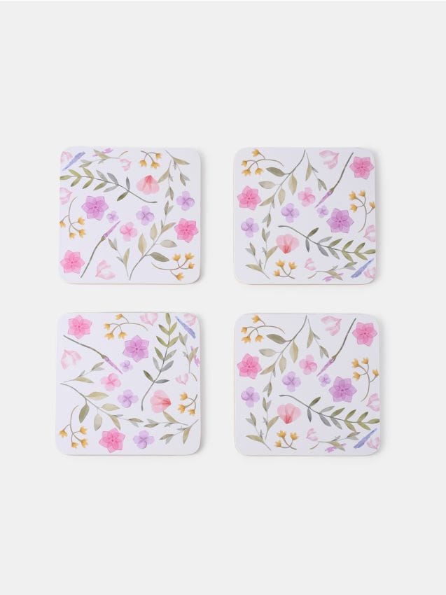Sinsay - Suporturi pentru pahare cu motiv floral 4 pack - roz-pastel