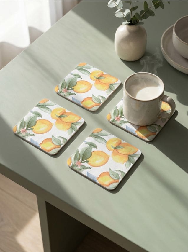 Sinsay - Suporturi pentru pahare cu motiv de lămâi 4 pack - galben-deschis