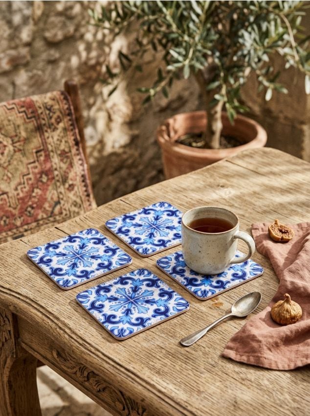 Sinsay - Suporturi pentru pahare cu motiv de plăci ceramice 4 pack - light blue