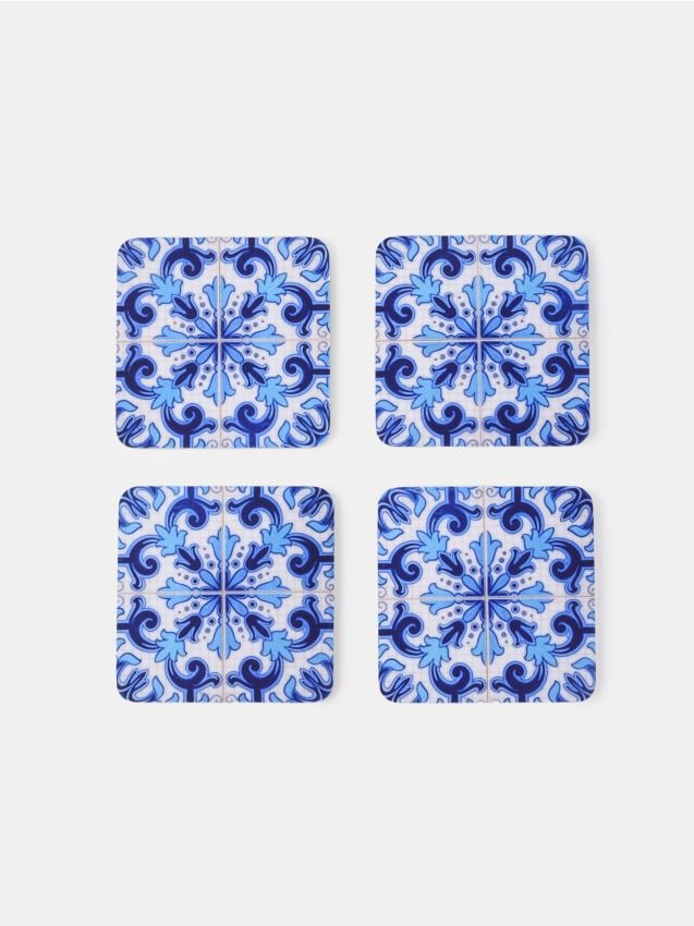 Sinsay - Suporturi pentru pahare cu motiv de plăci ceramice 4 pack - light blue