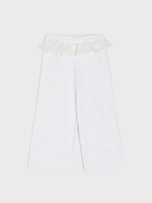 Sinsay - Spodnie dresowe wide leg z koronkową falbanką - szary