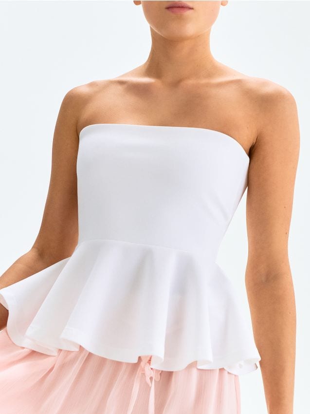 Sinsay - Top bandeau cu peplum - crem