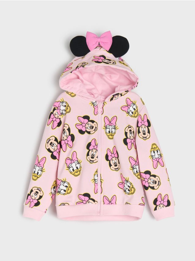 Sinsay - Hanorac cu fermoar și glugă cu elemente 3D - roz-pastel