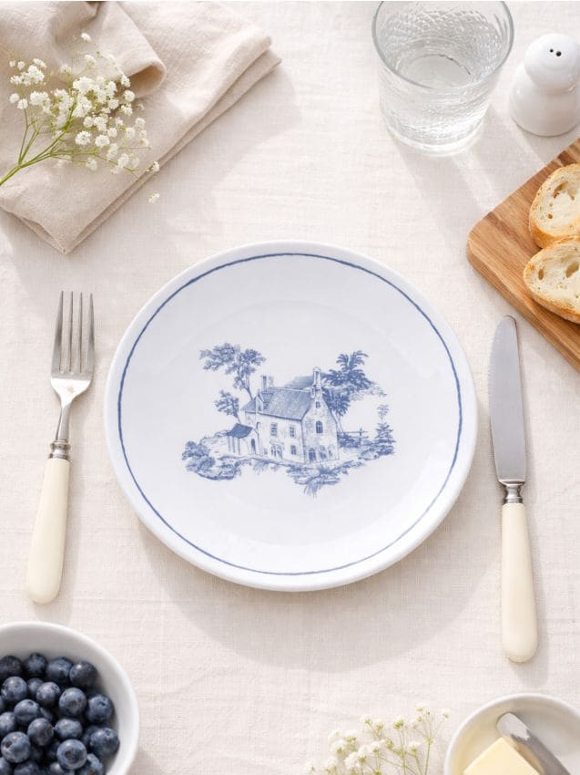 Sinsay - Farfurie ceramică cu motiv casă - albastru-pal