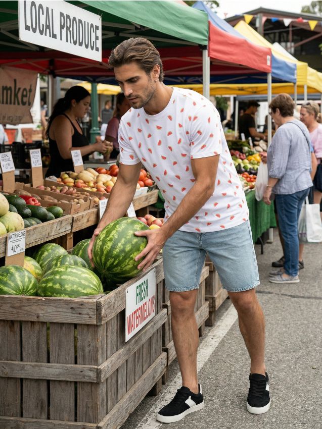 Sinsay - Tricou din bumbac cu motiv de pepeni verzi - alb