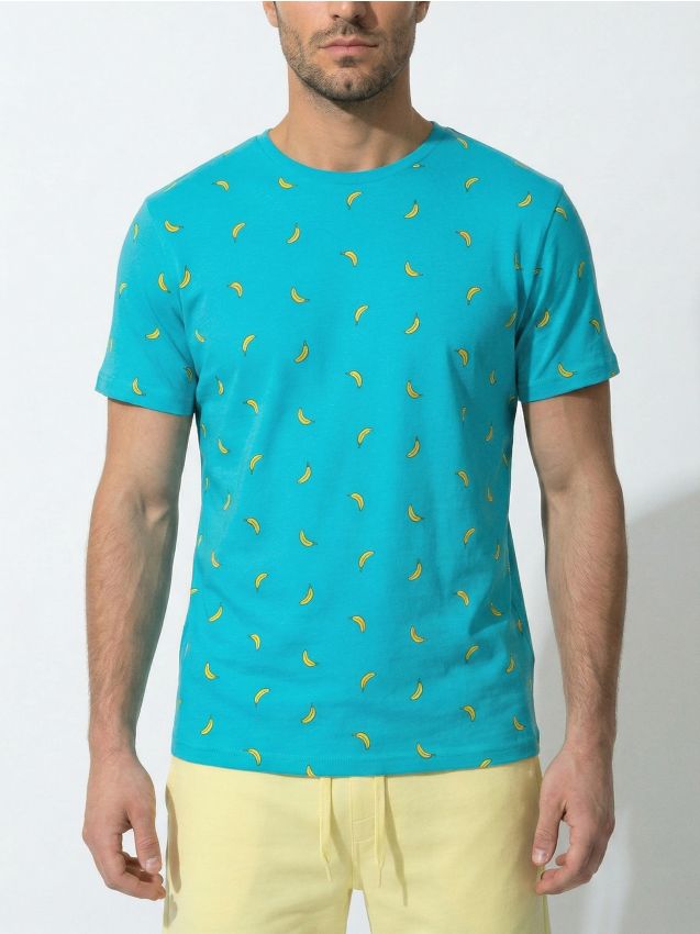 Sinsay - Tricou din bumbac cu motiv de banane - turcoaz-deschis