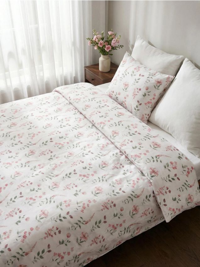 Sinsay - Set de lenjerie de pat cu flori - alb