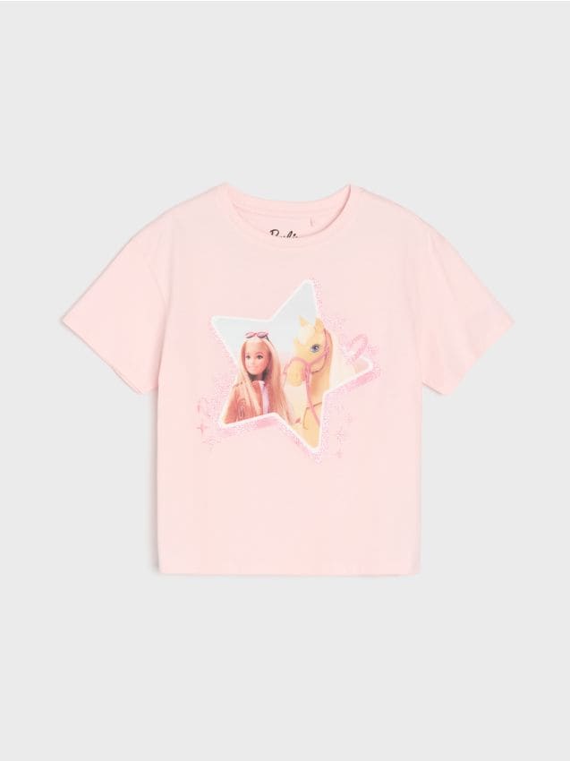 Sinsay - Tricou din bumbac cu imprimeu Barbie - roz