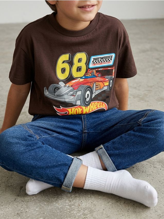 Sinsay - Tricou din bumbac cu imprimeu Hot Wheels - verde-maroniu