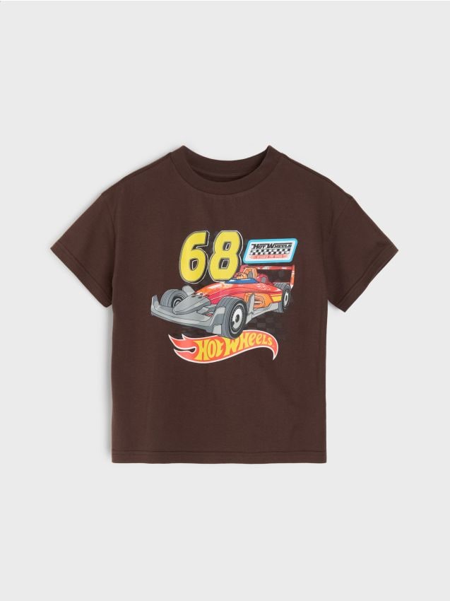 Sinsay - Tricou din bumbac cu imprimeu Hot Wheels - verde-maroniu